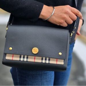 Burberry Archive Black Calf Leather & Check Note Adjustable Crossbody